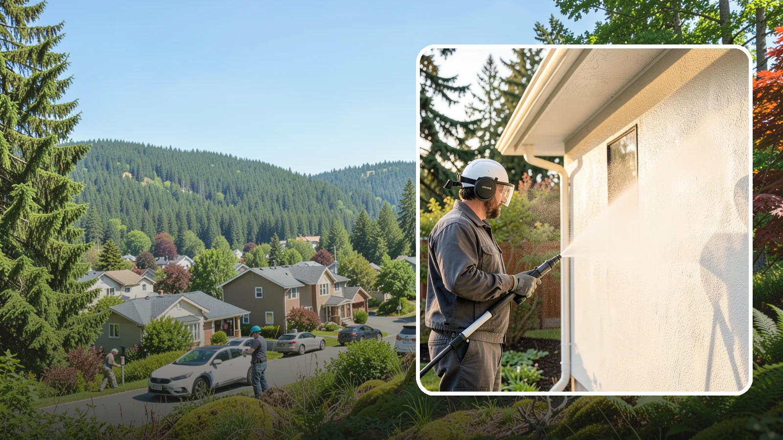 Stucco Soft Wash in Index, Snohomish County, WA - Stucco soft wash removes algae and staining from textured stucco using low pressure that protects its porous, delicate surface.