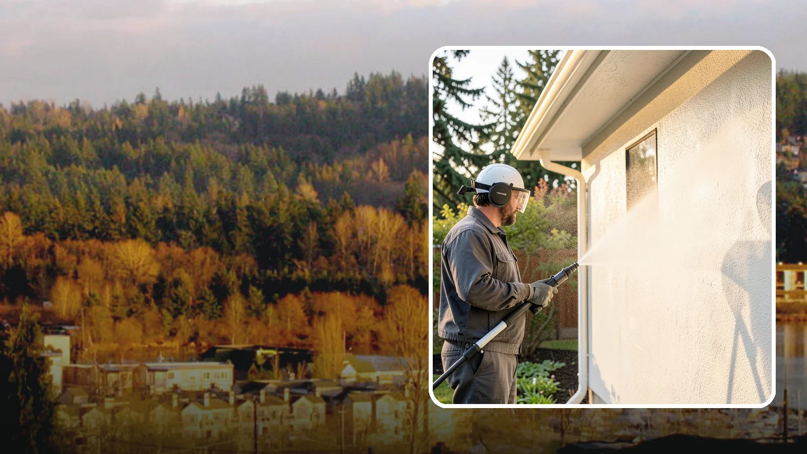 Stucco Soft Wash in Kenmore, King County, WA - Stucco soft wash removes algae and staining from textured stucco using low pressure that protects its porous, delicate surface.
