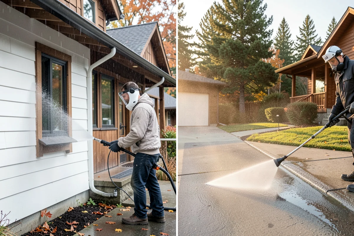 Stucco Soft Wash in Kenmore, King County, WA - Examine the stucco texture and identify staining
