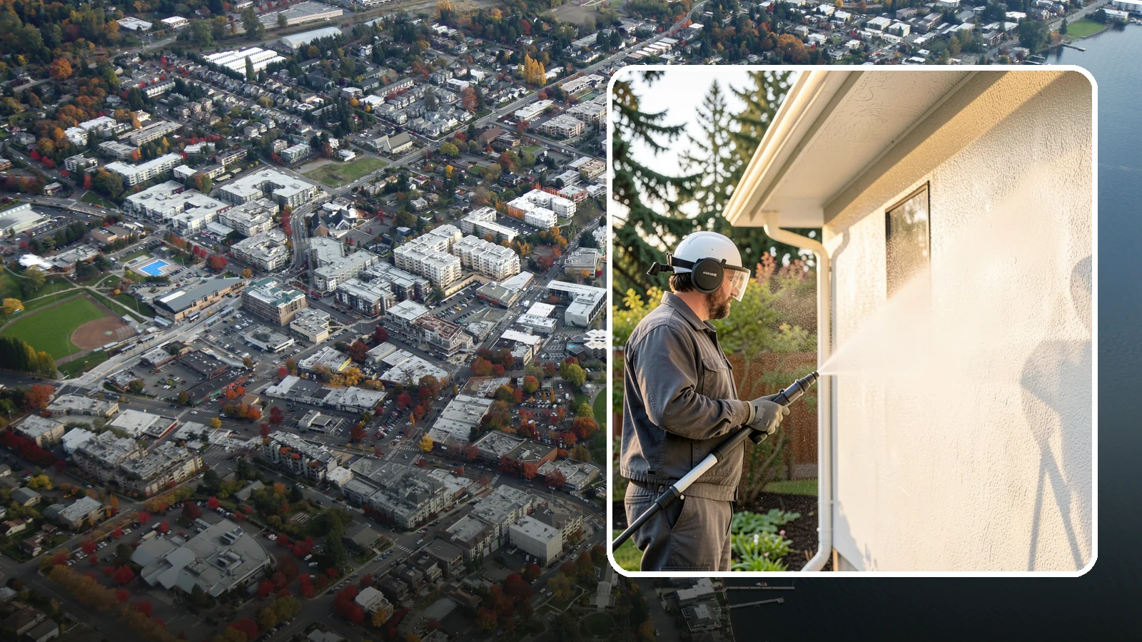 Stucco Soft Wash in Kirkland, King County, WA - Stucco soft wash removes algae and staining from textured stucco using low pressure that protects its porous, delicate surface.