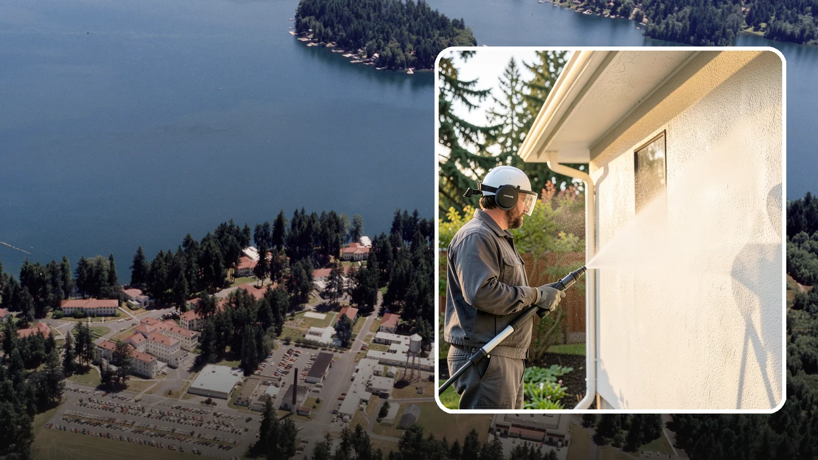 Stucco Soft Wash in Lakewood, Pierce County, WA - Stucco soft wash removes algae and staining from textured stucco using low pressure that protects its porous, delicate surface.