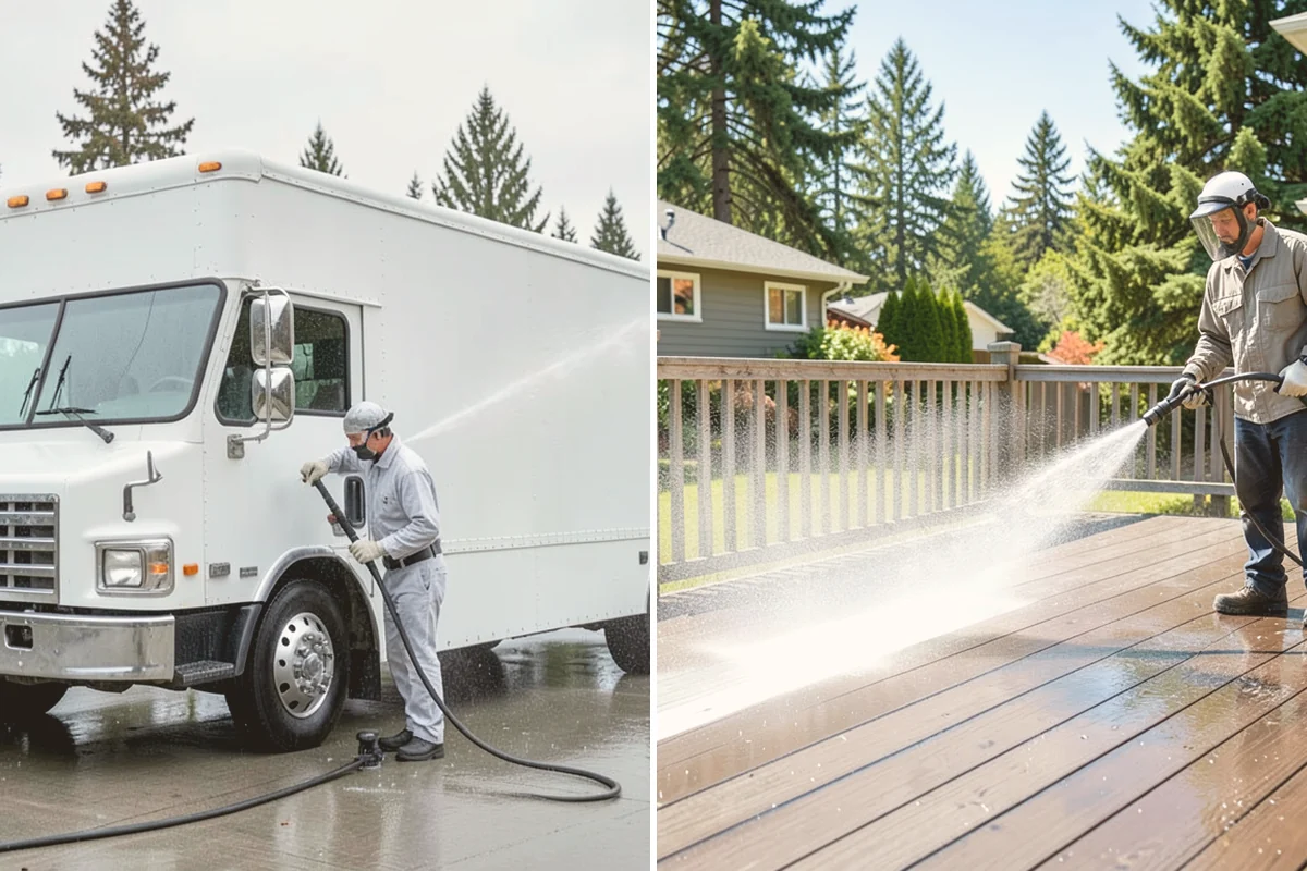 Stucco Soft Wash in Langley, Island County, WA - Examine the stucco texture and identify staining