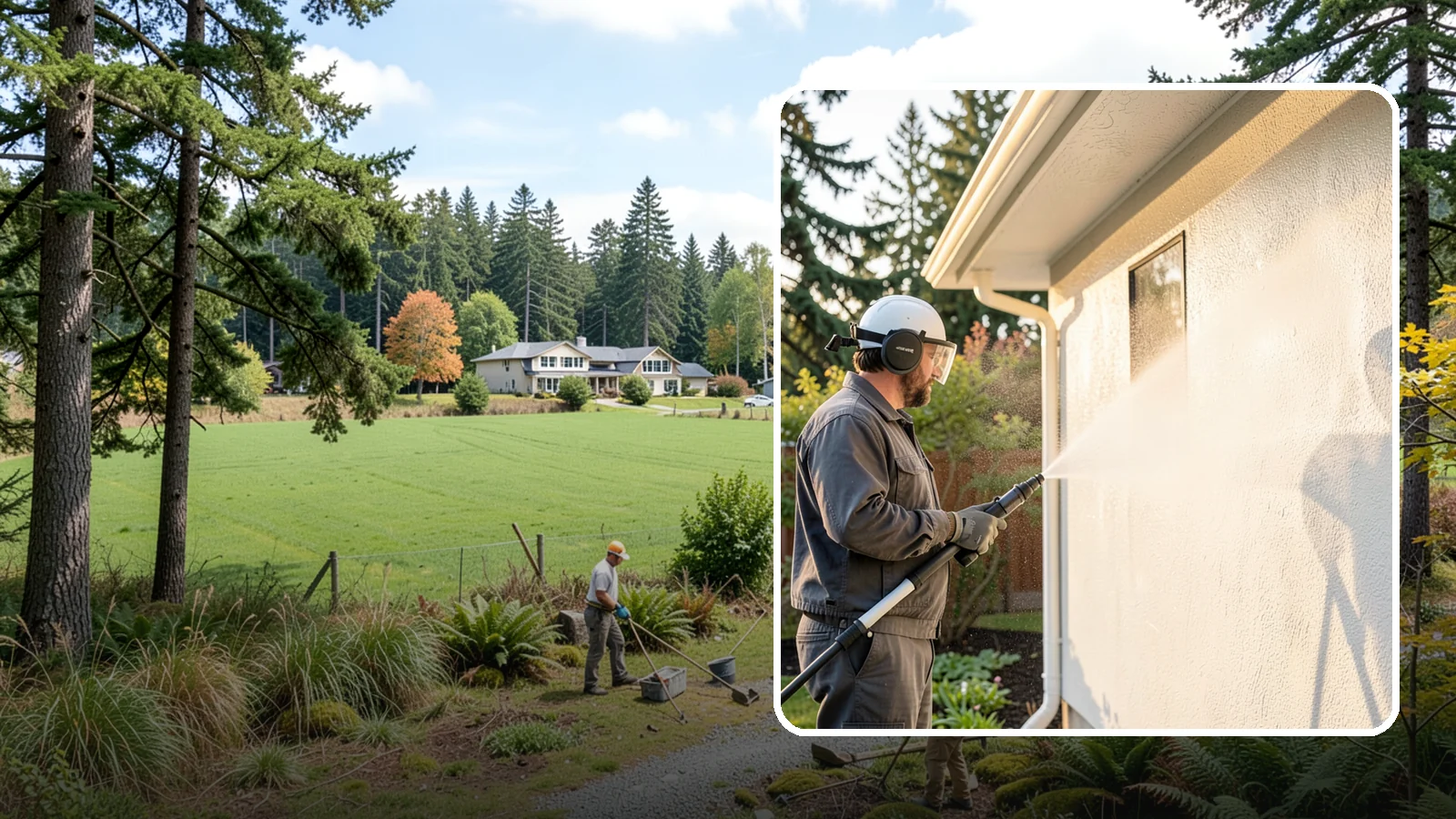 Stucco Soft Wash in Lyman, Skagit County, WA - Stucco soft wash removes algae and staining from textured stucco using low pressure that protects its porous, delicate surface.