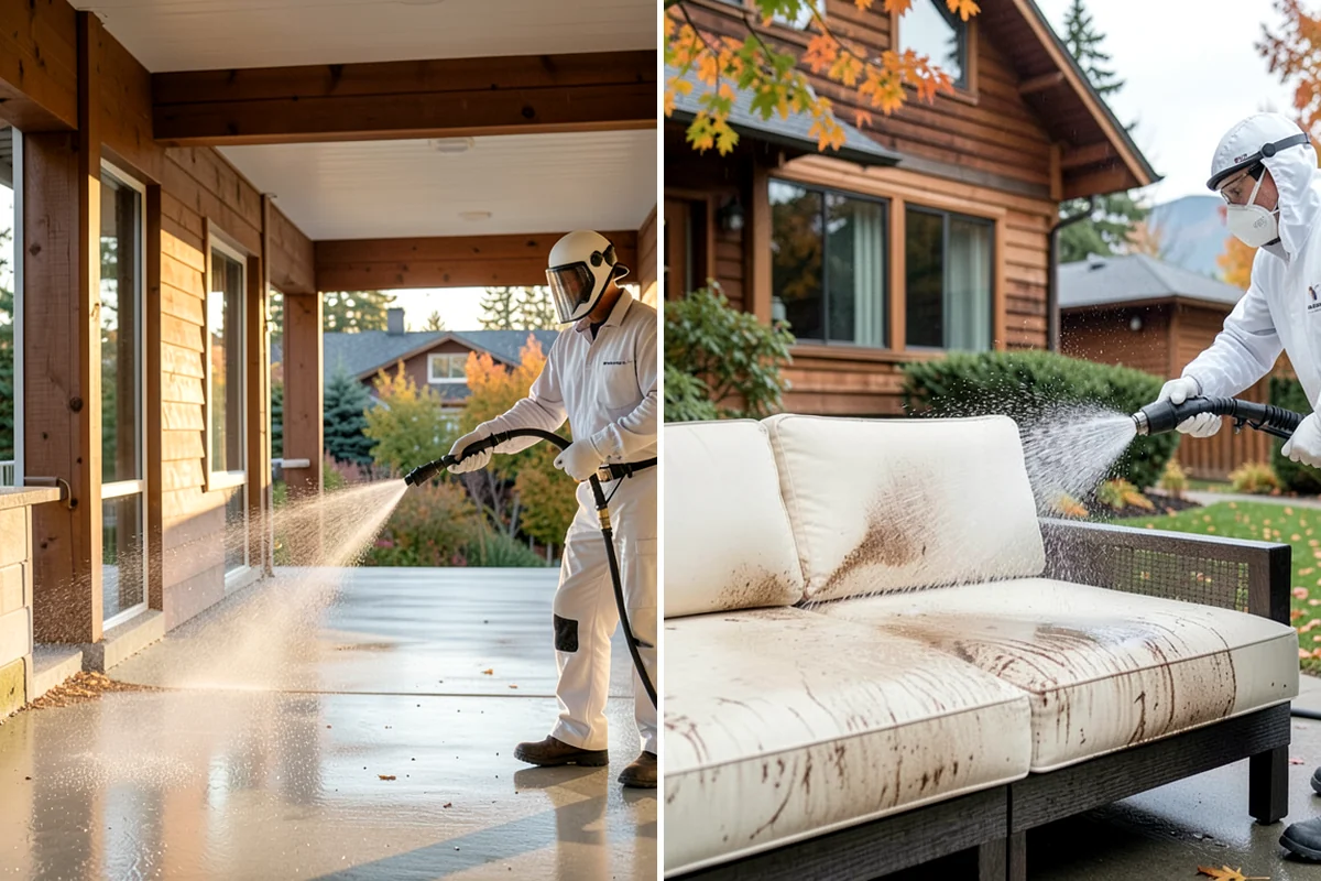 Stucco Soft Wash in Lyman, Skagit County, WA - Examine the stucco texture and identify staining
