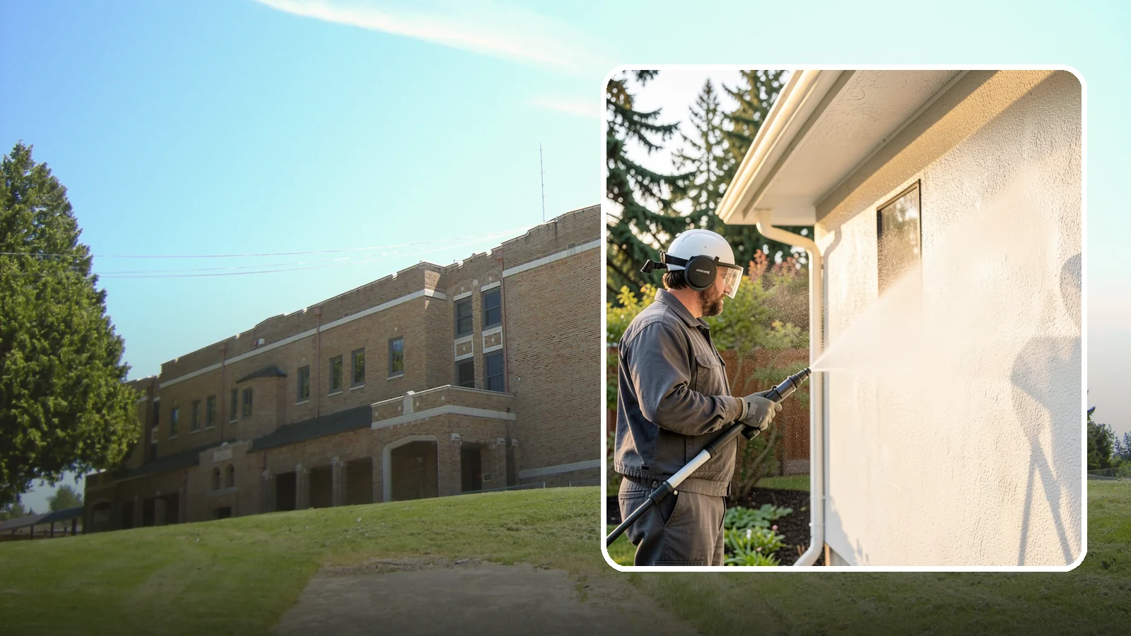 Stucco Soft Wash in Maple Valley, King County, WA - Stucco soft wash removes algae and staining from textured stucco using low pressure that protects its porous, delicate surface.