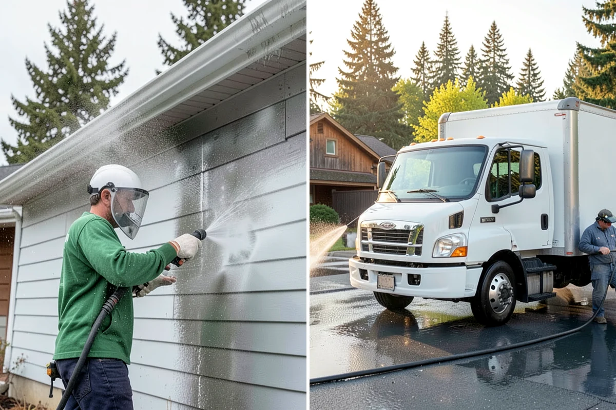 Stucco Soft Wash in Maple Valley, King County, WA - Examine the stucco texture and identify staining