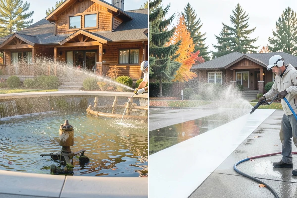 Stucco Soft Wash in Medina, King County, WA - Examine the stucco texture and identify staining