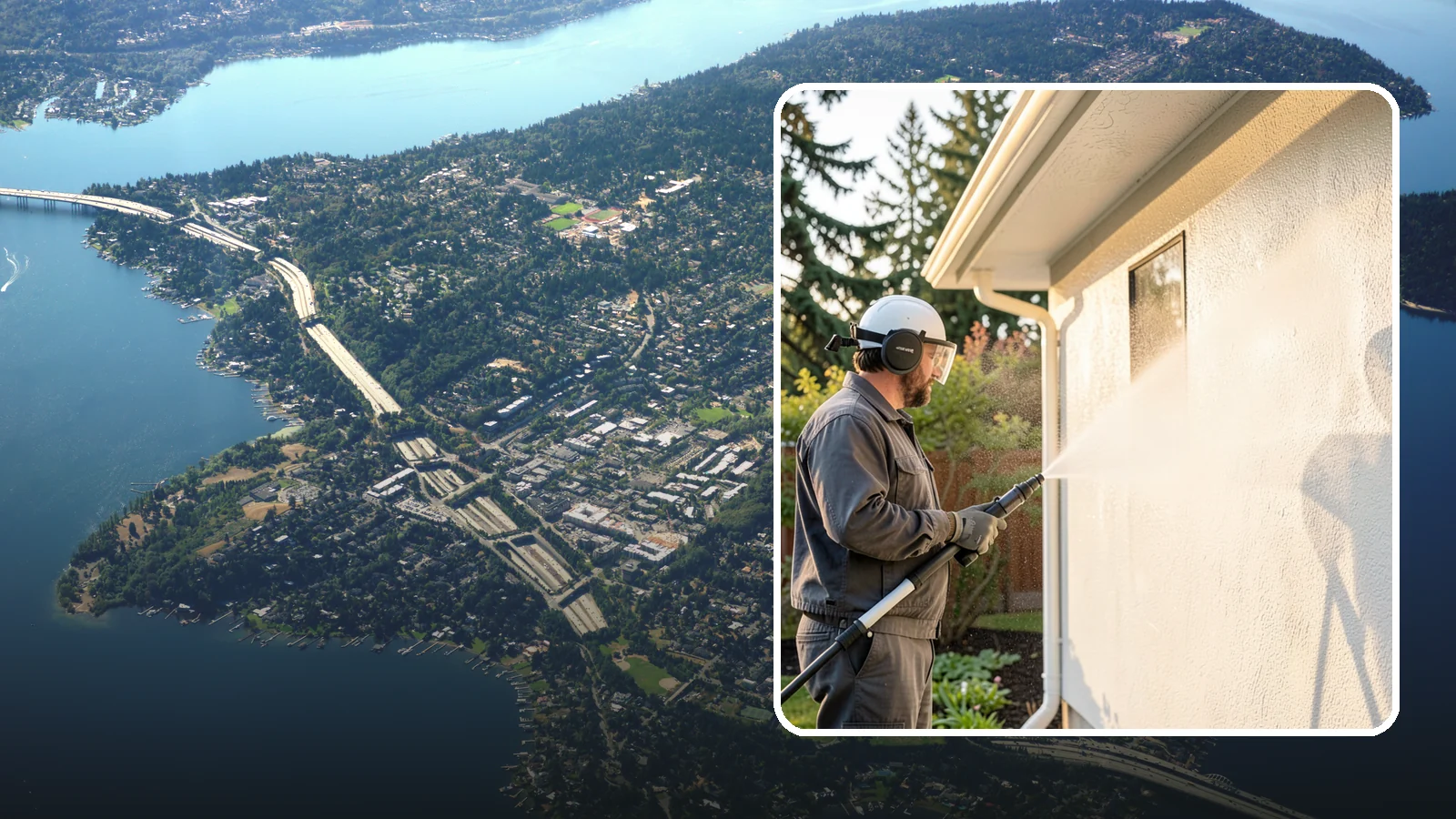 Stucco Soft Wash in Mercer Island, King County, WA - Stucco soft wash removes algae and staining from textured stucco using low pressure that protects its porous, delicate surface.