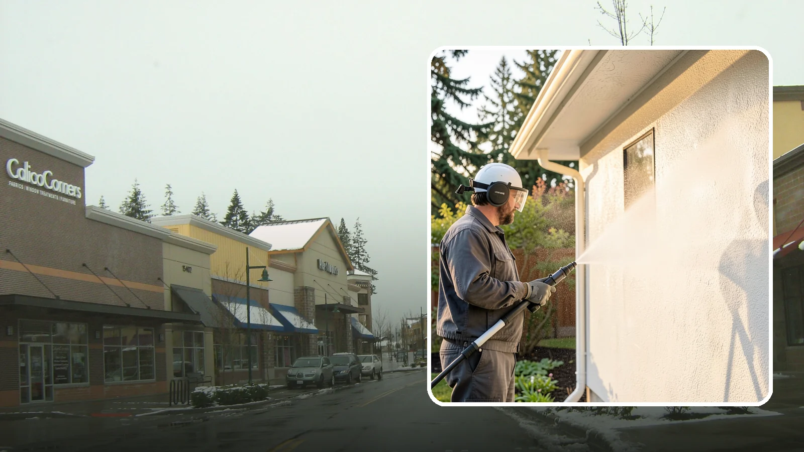 Stucco Soft Wash in Mill Creek, Snohomish County, WA - Stucco soft wash removes algae and staining from textured stucco using low pressure that protects its porous, delicate surface.