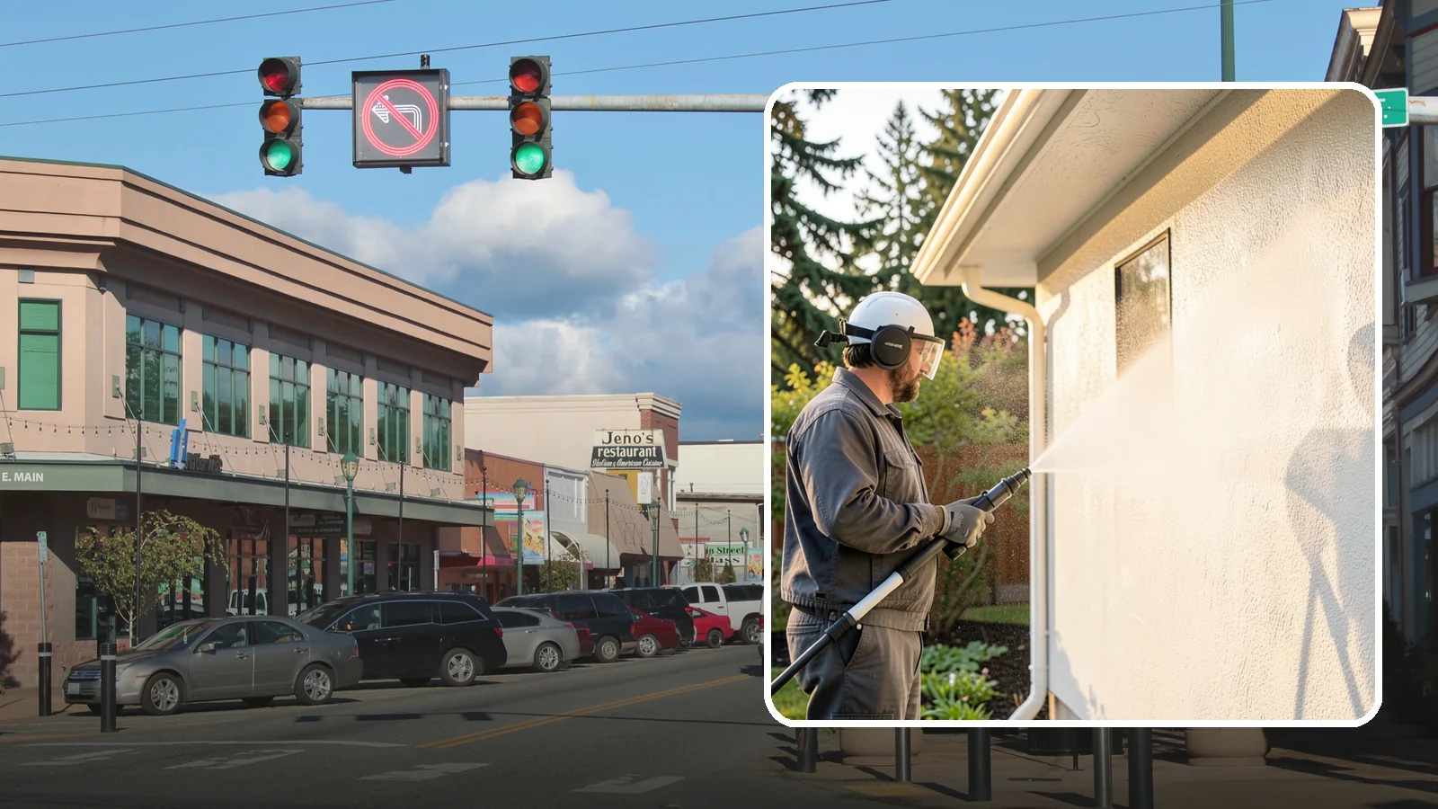 Stucco Soft Wash in Monroe, Snohomish County, WA - Stucco soft wash removes algae and staining from textured stucco using low pressure that protects its porous, delicate surface.