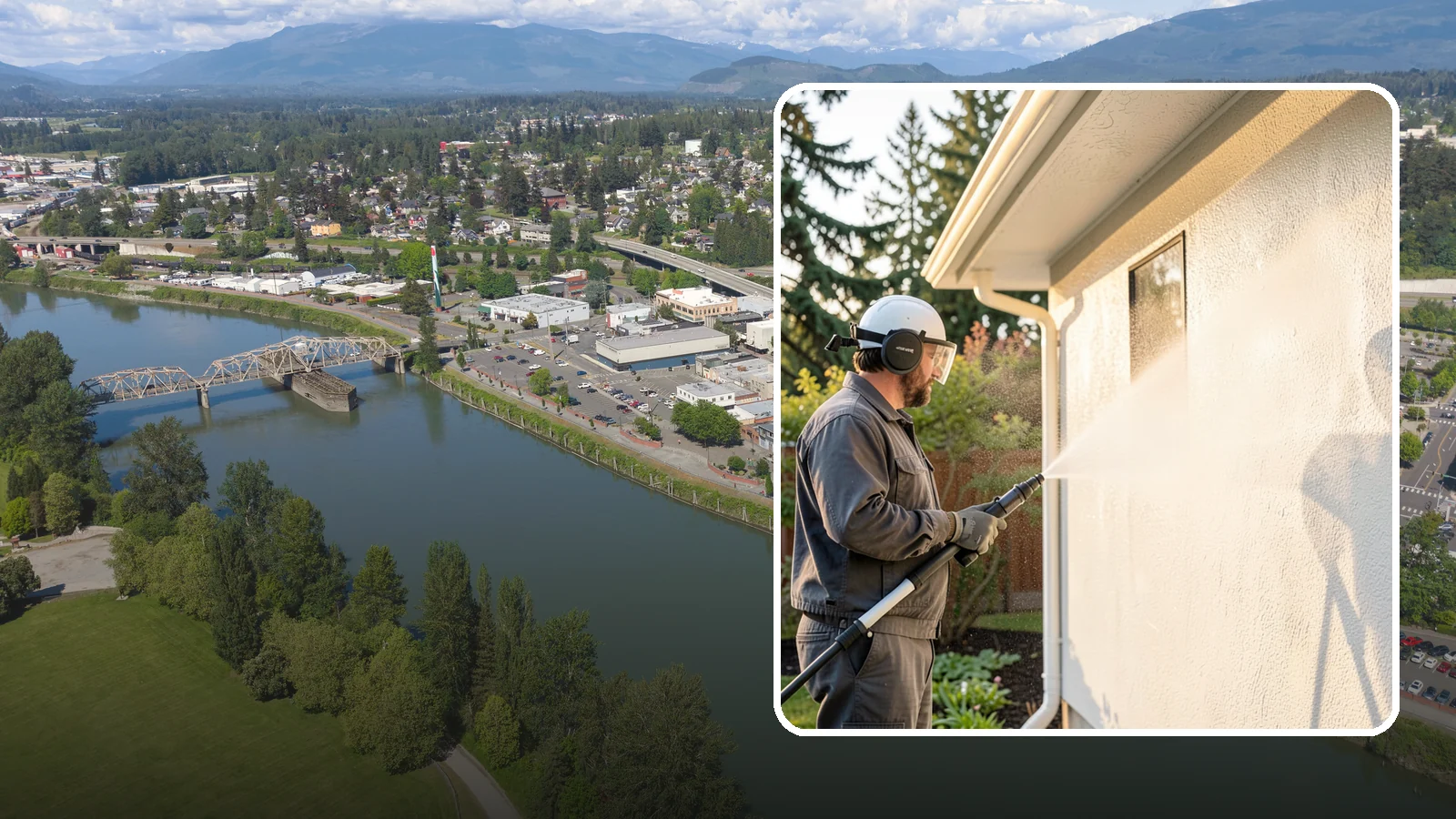 Stucco Soft Wash in Mount Vernon, Skagit County, WA - Stucco soft wash removes algae and staining from textured stucco using low pressure that protects its porous, delicate surface.
