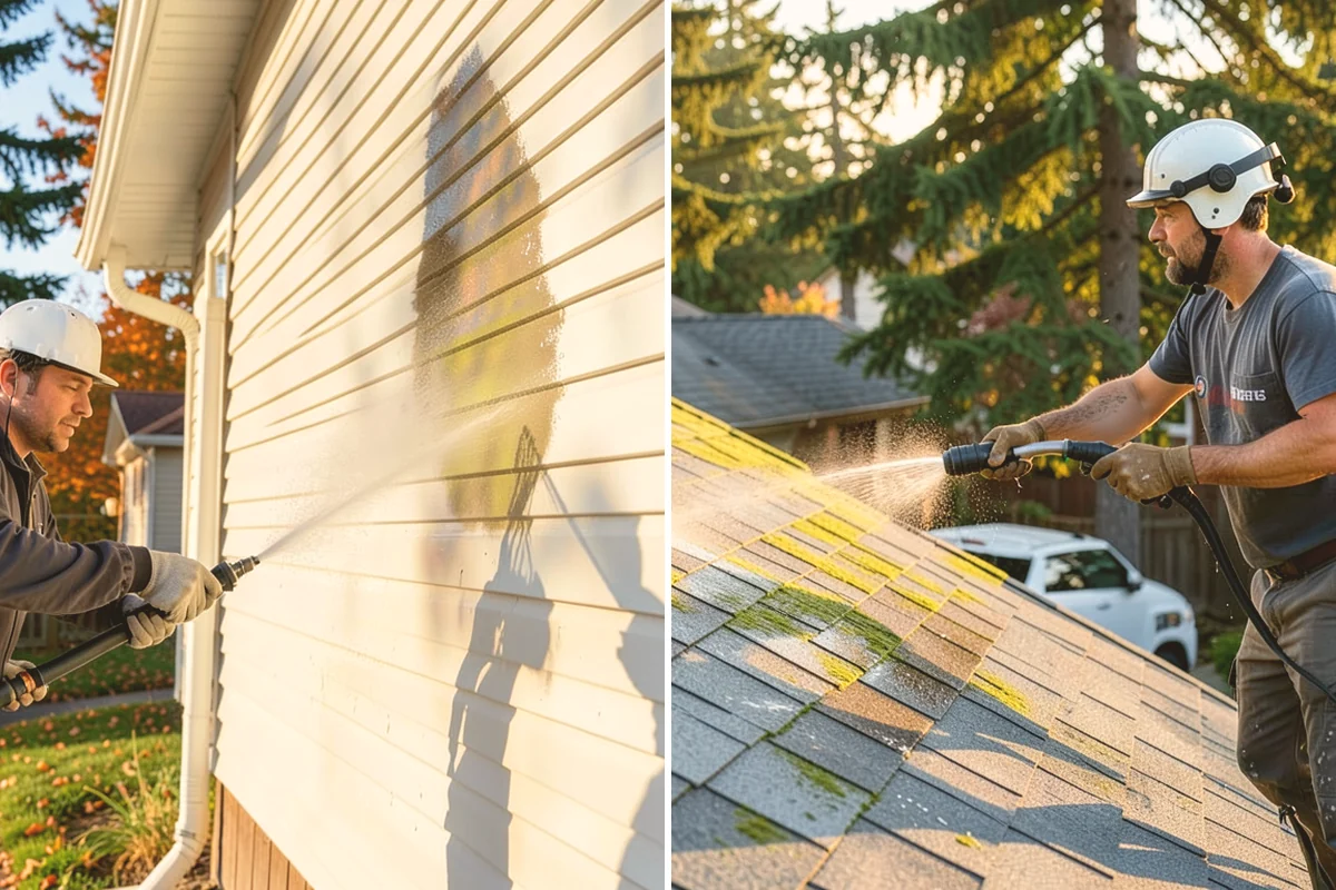 Stucco Soft Wash in Newcastle, King County, WA - Examine the stucco texture and identify staining