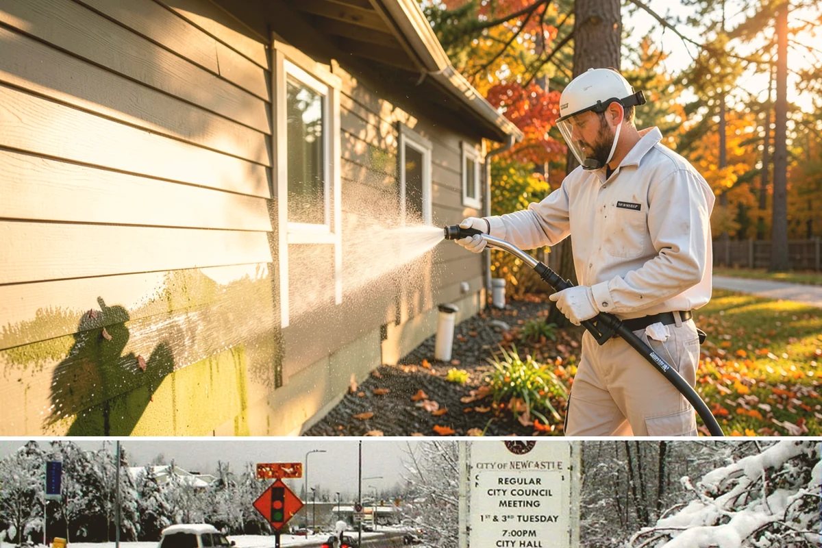 Stucco Soft Wash in Newcastle, King County, WA - Best in the milder, drier stretches so the porous stucco can dry properly after washing.