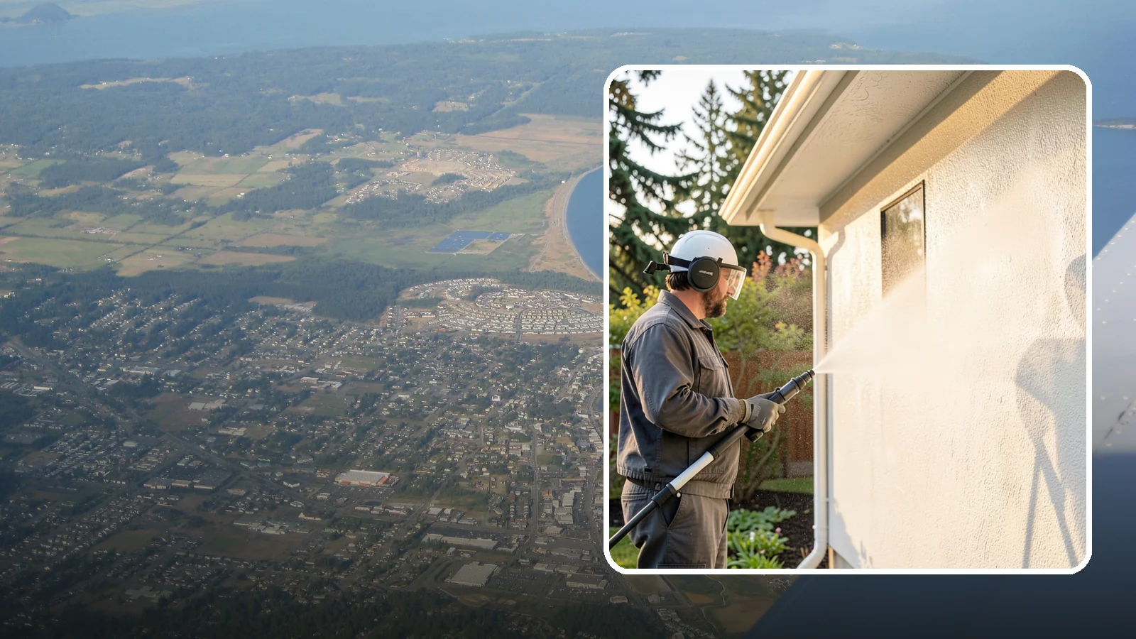 Stucco Soft Wash in Oak Harbor, Island County, WA - Stucco soft wash removes algae and staining from textured stucco using low pressure that protects its porous, delicate surface.