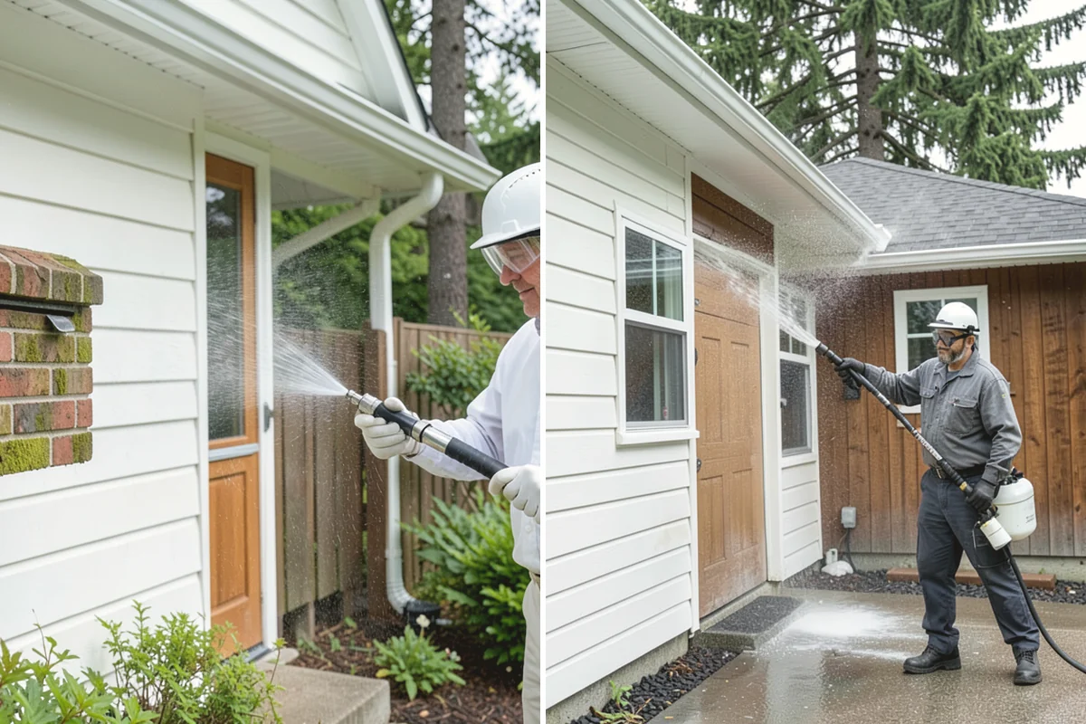 Stucco Soft Wash in Oak Harbor, Island County, WA - Examine the stucco texture and identify staining