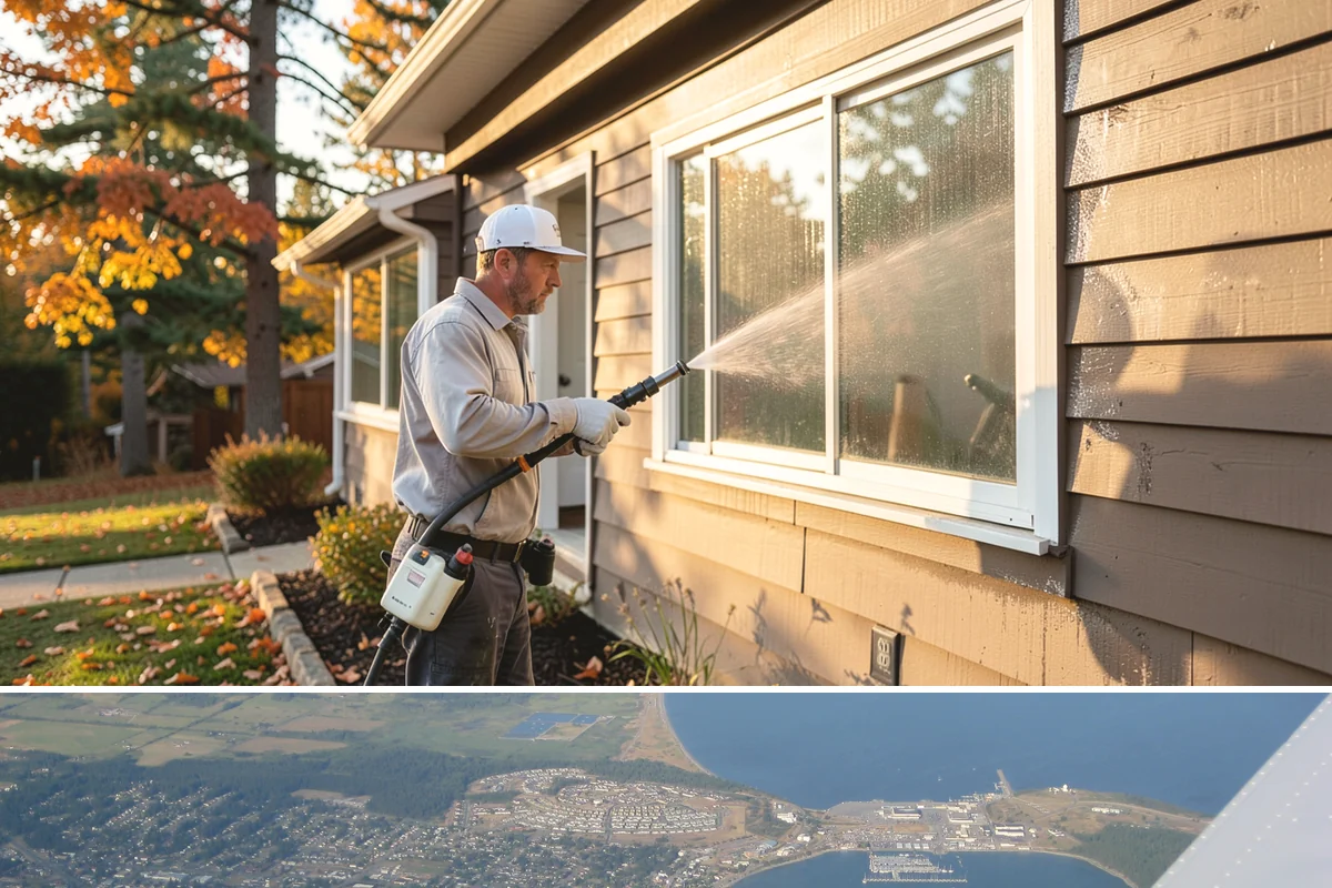 Stucco Soft Wash in Oak Harbor, Island County, WA - Best in the milder, drier stretches so the porous stucco can dry properly after washing.