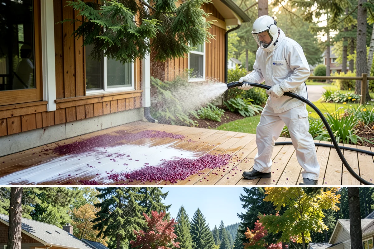 Stucco Soft Wash in Orting, Pierce County, WA - Best in the milder, drier stretches so the porous stucco can dry properly after washing.