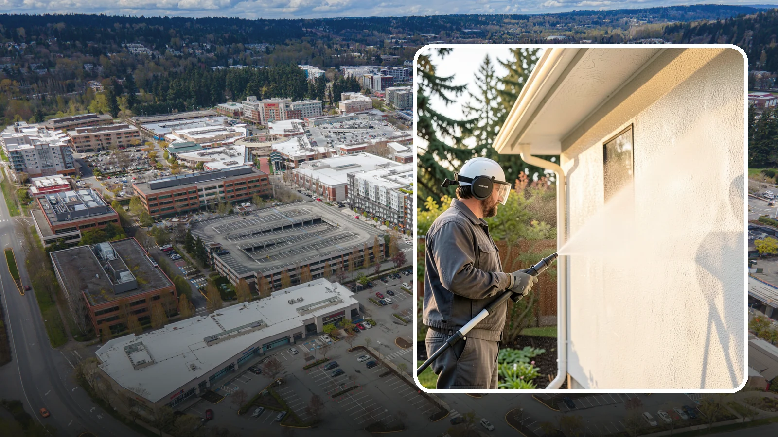 Stucco Soft Wash in Redmond, King County, WA - Stucco soft wash removes algae and staining from textured stucco using low pressure that protects its porous, delicate surface.