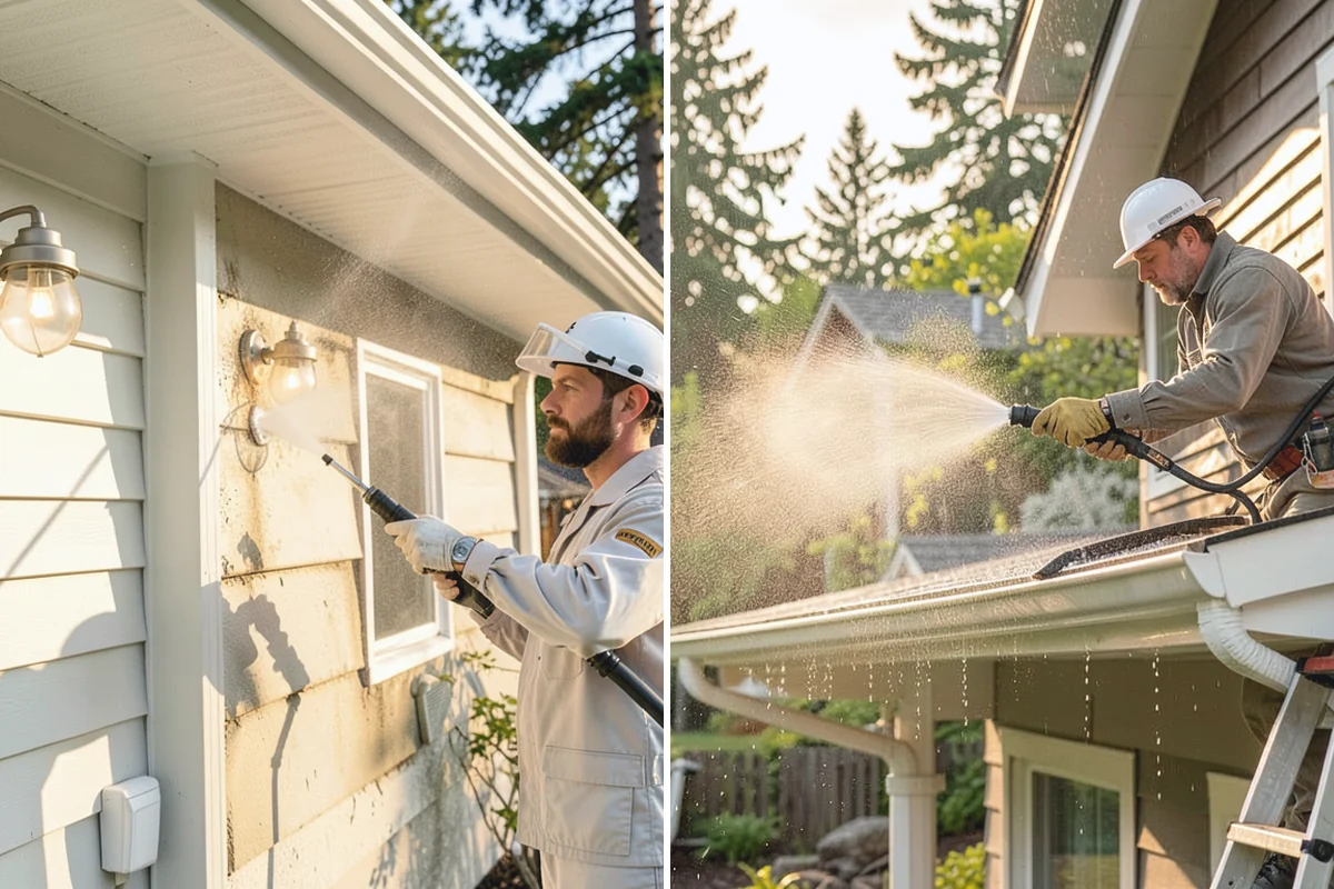 Stucco Soft Wash in Redmond, King County, WA - Examine the stucco texture and identify staining