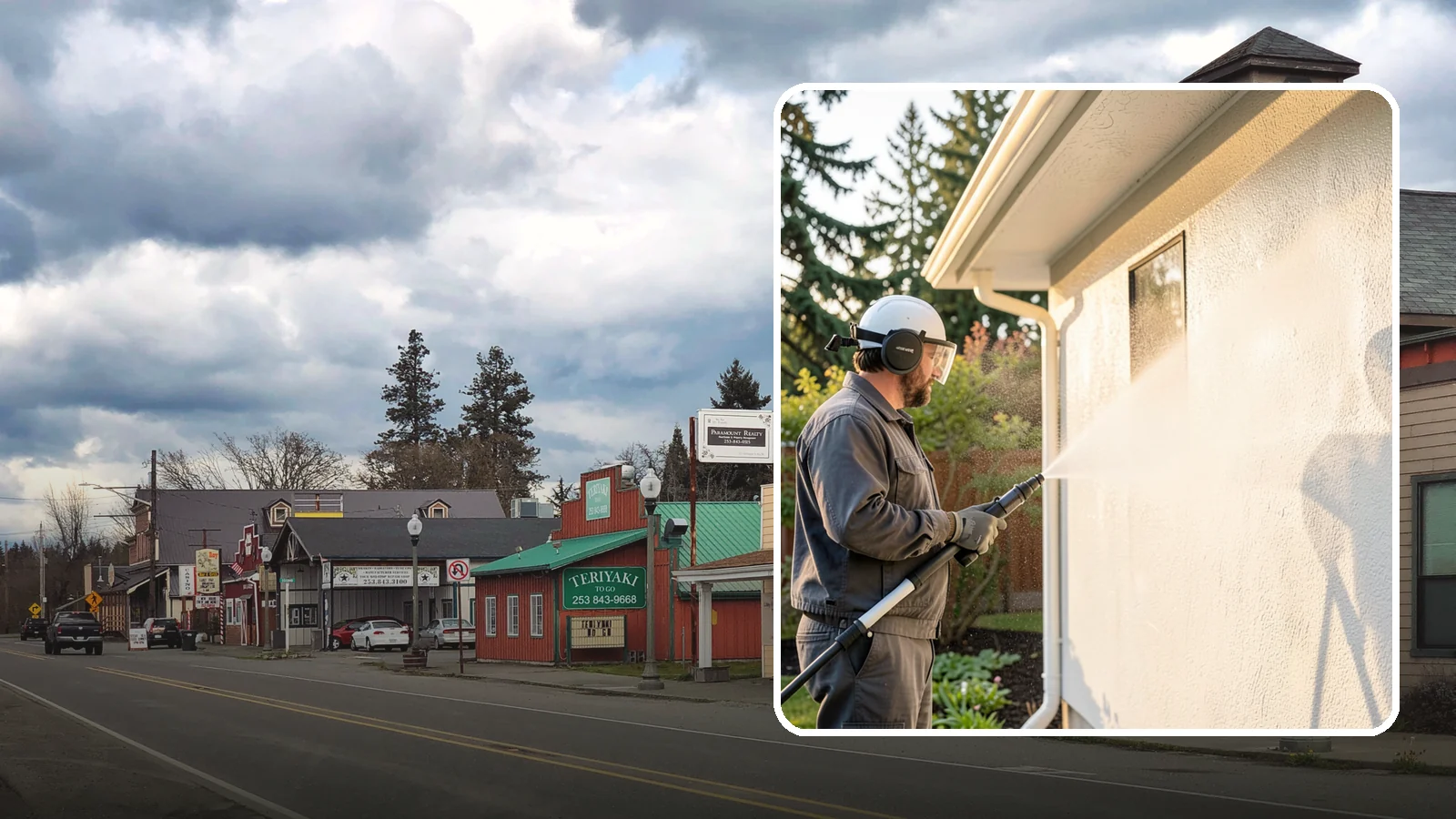 Stucco Soft Wash in Roy, Pierce County, WA - Stucco soft wash removes algae and staining from textured stucco using low pressure that protects its porous, delicate surface.