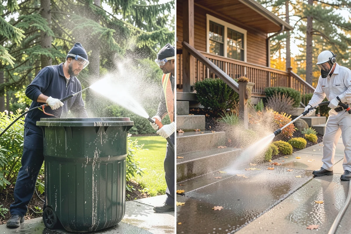 Stucco Soft Wash in Roy, Pierce County, WA - Examine the stucco texture and identify staining