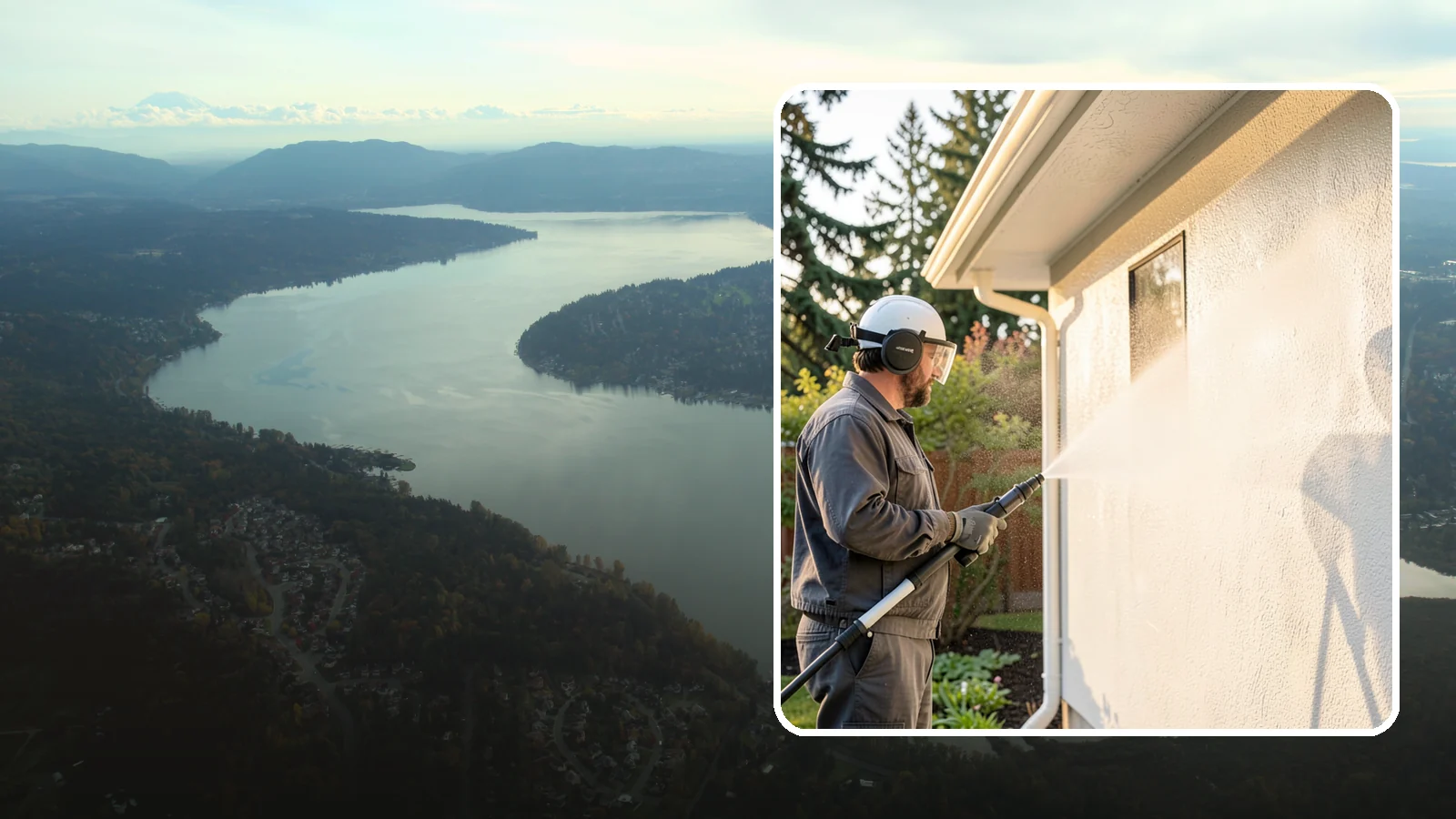 Stucco Soft Wash in Sammamish, King County, WA - Stucco soft wash removes algae and staining from textured stucco using low pressure that protects its porous, delicate surface.
