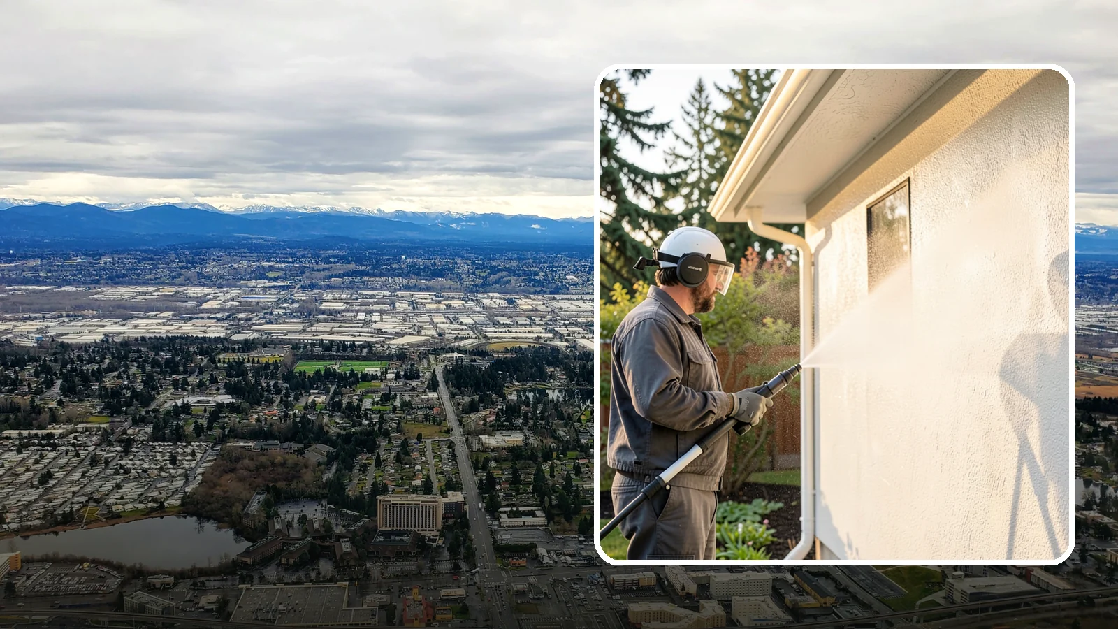 Stucco Soft Wash in SeaTac, King County, WA - Stucco soft wash removes algae and staining from textured stucco using low pressure that protects its porous, delicate surface.