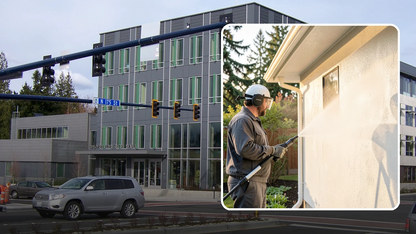 Stucco Soft Wash in Shoreline, King County, WA - Stucco soft wash removes algae and staining from textured stucco using low pressure that protects its porous, delicate surface.