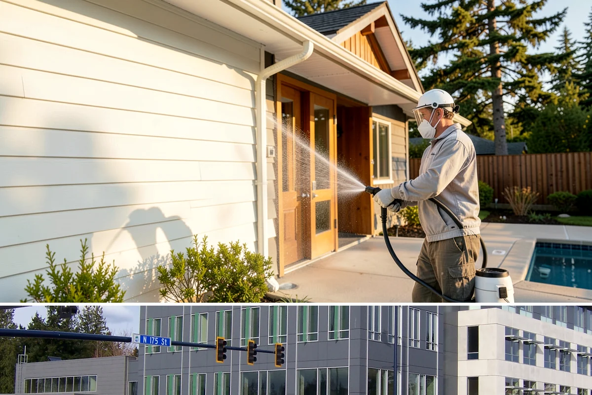 Stucco Soft Wash in Shoreline, King County, WA - Best in the milder, drier stretches so the porous stucco can dry properly after washing.