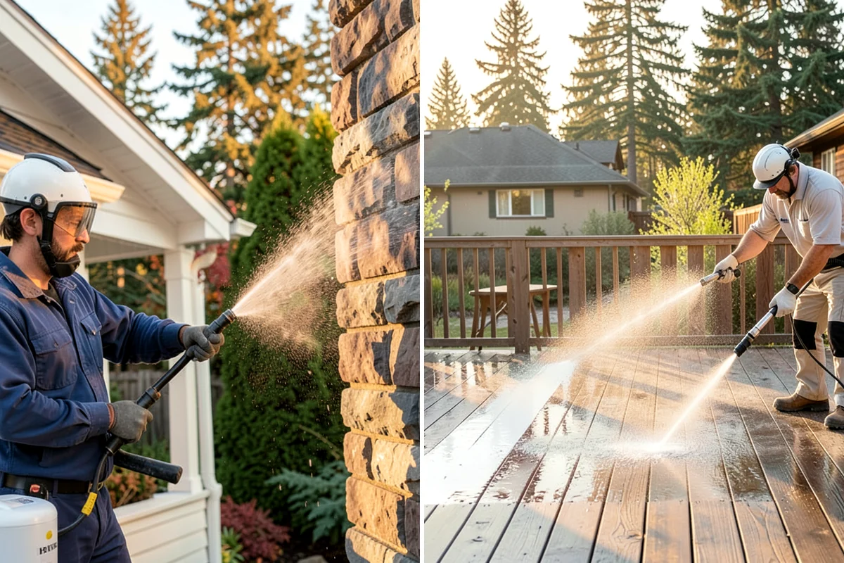 Stucco Soft Wash in Snoqualmie, King County, WA - Examine the stucco texture and identify staining