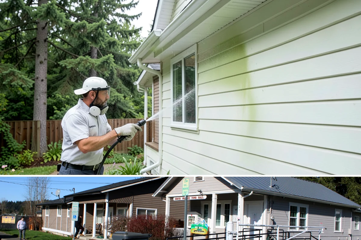 Stucco Soft Wash in South Prairie, Pierce County, WA - Best in the milder, drier stretches so the porous stucco can dry properly after washing.