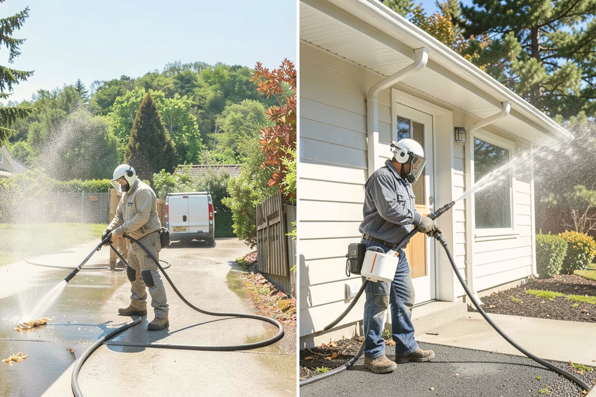 Stucco Soft Wash in Stanwood, Snohomish County, WA - Examine the stucco texture and identify staining
