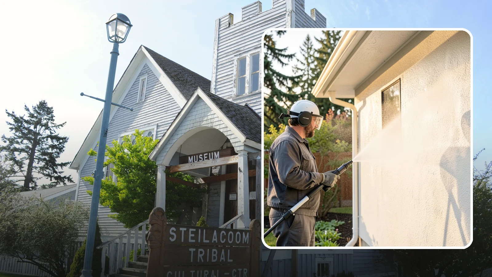 Stucco Soft Wash in Steilacoom, Pierce County, WA - Stucco soft wash removes algae and staining from textured stucco using low pressure that protects its porous, delicate surface.