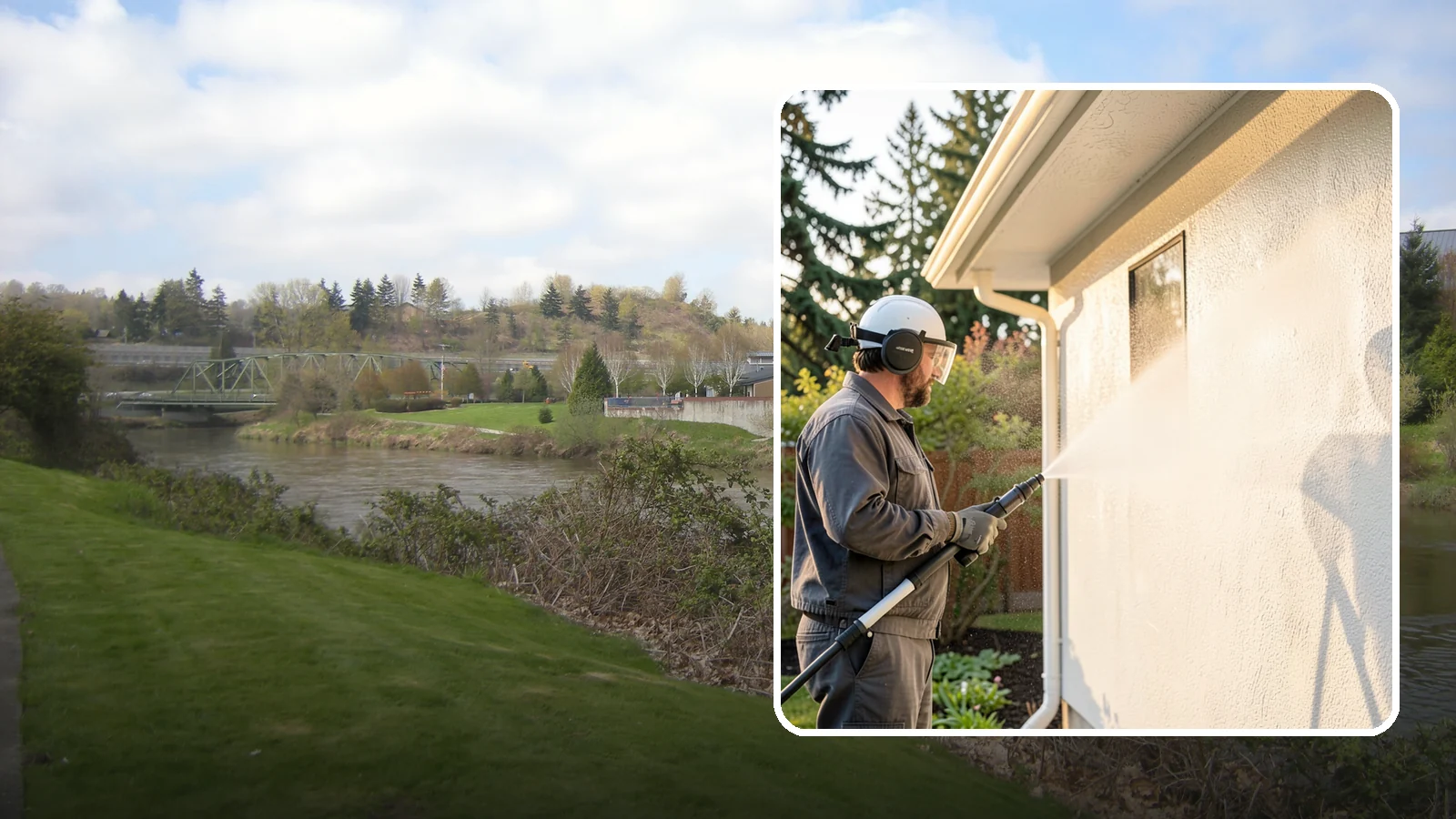 Stucco Soft Wash in Tukwila, King County, WA - Stucco soft wash removes algae and staining from textured stucco using low pressure that protects its porous, delicate surface.