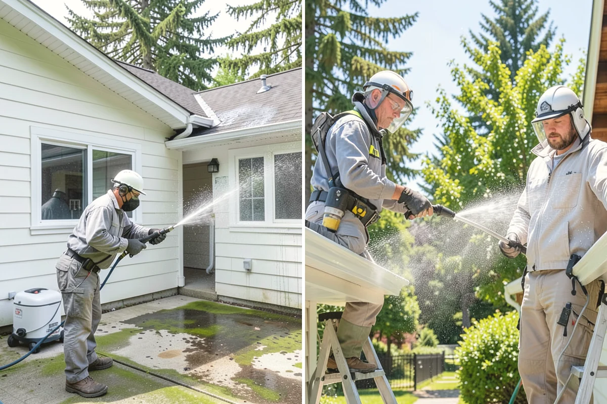 Stucco Soft Wash in Tukwila, King County, WA - Examine the stucco texture and identify staining