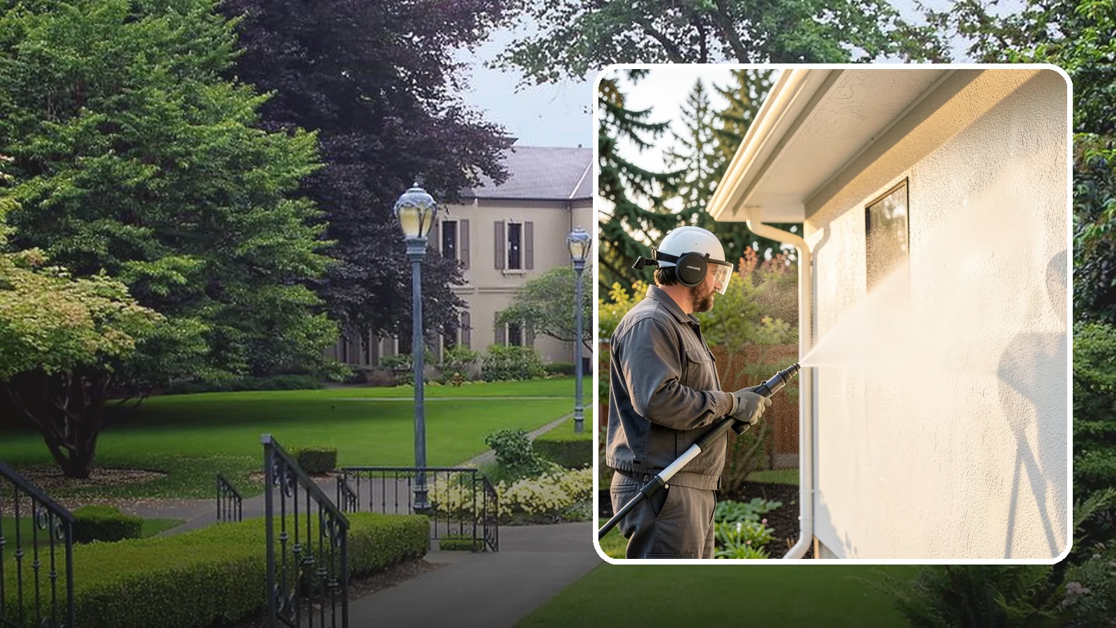 Stucco Soft Wash in Woodinville, King County, WA - Stucco soft wash removes algae and staining from textured stucco using low pressure that protects its porous, delicate surface.