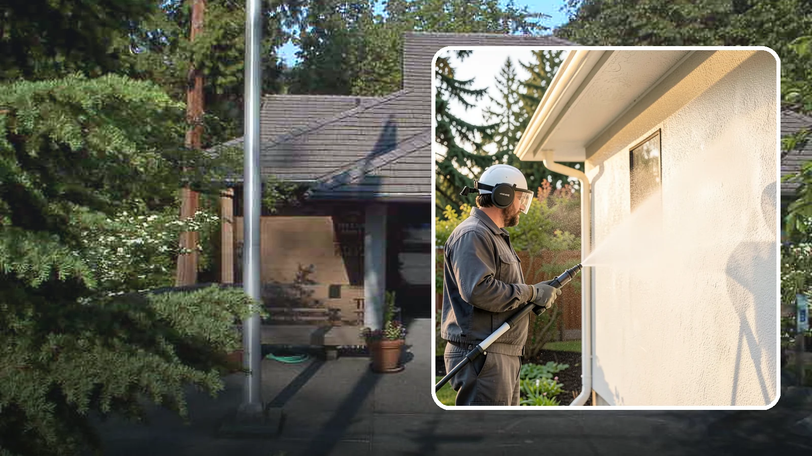 Stucco Soft Wash in Yarrow Point, King County, WA - Stucco soft wash removes algae and staining from textured stucco using low pressure that protects its porous, delicate surface.
