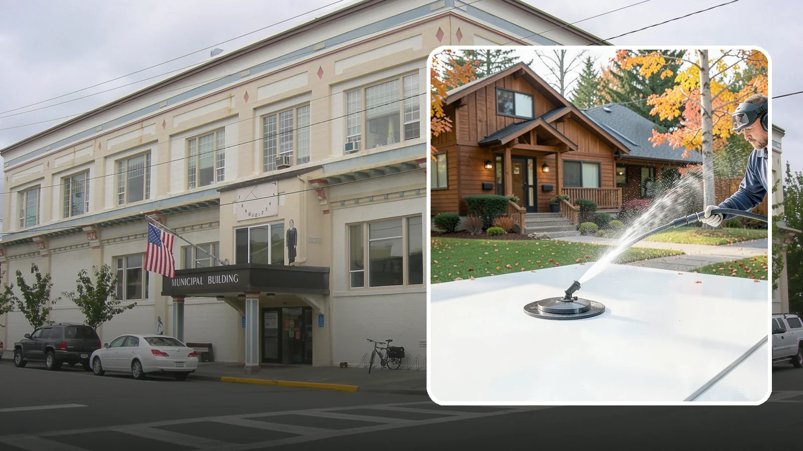 Surface Cleaning in Anacortes, Skagit County, WA - Surface cleaning uses a rotating flat-surface tool to wash large horizontal areas evenly and without the streaking a wand leaves.