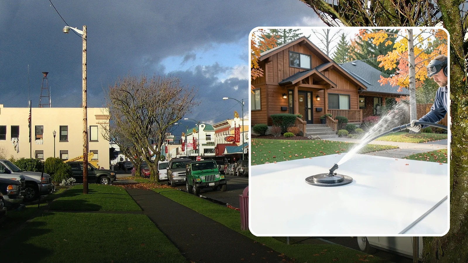 Surface Cleaning in Arlington, Snohomish County, WA - Surface cleaning uses a rotating flat-surface tool to wash large horizontal areas evenly and without the streaking a wand leaves.