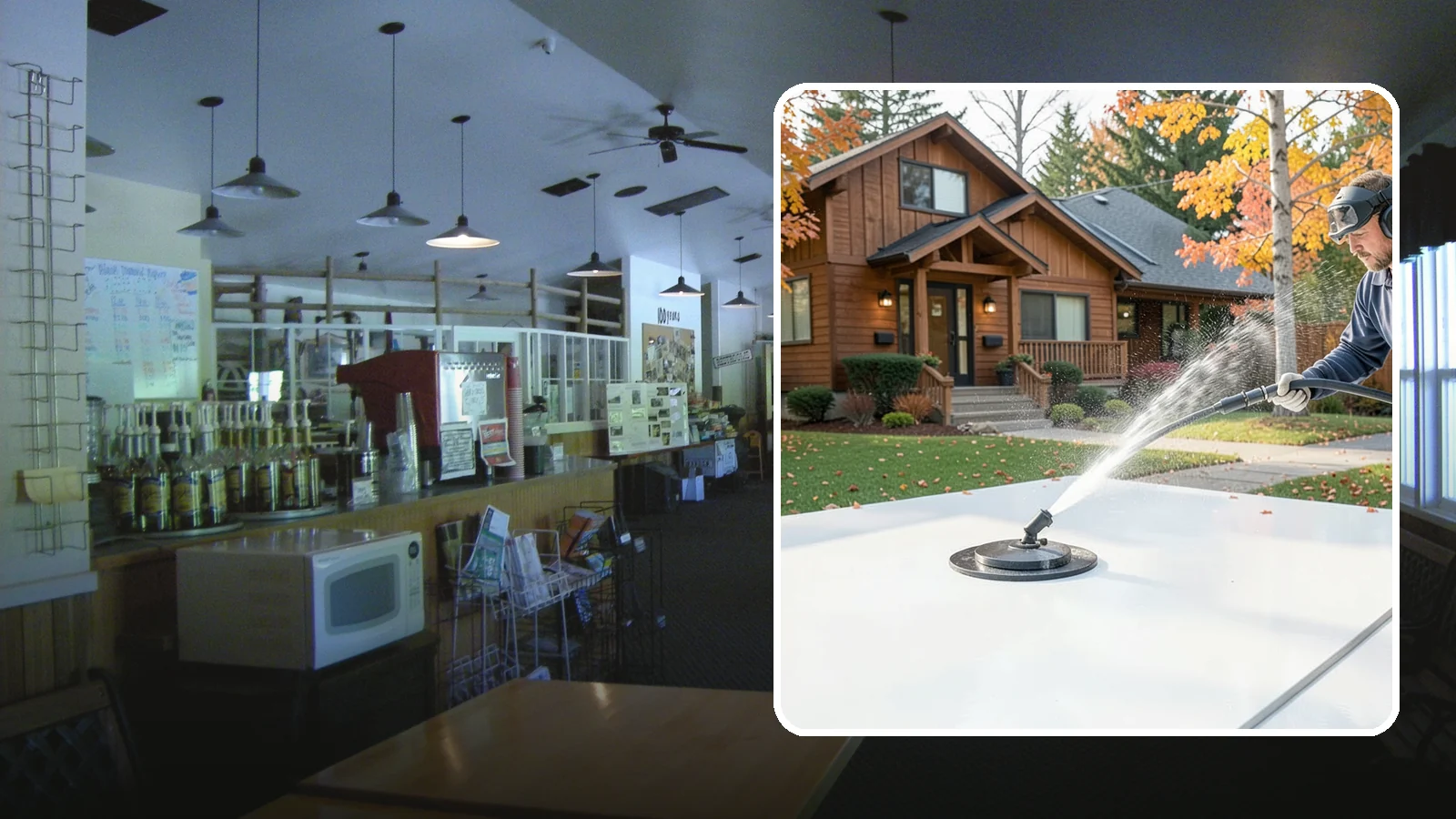 Surface Cleaning in Black Diamond, King County, WA - Surface cleaning uses a rotating flat-surface tool to wash large horizontal areas evenly and without the streaking a wand leaves.