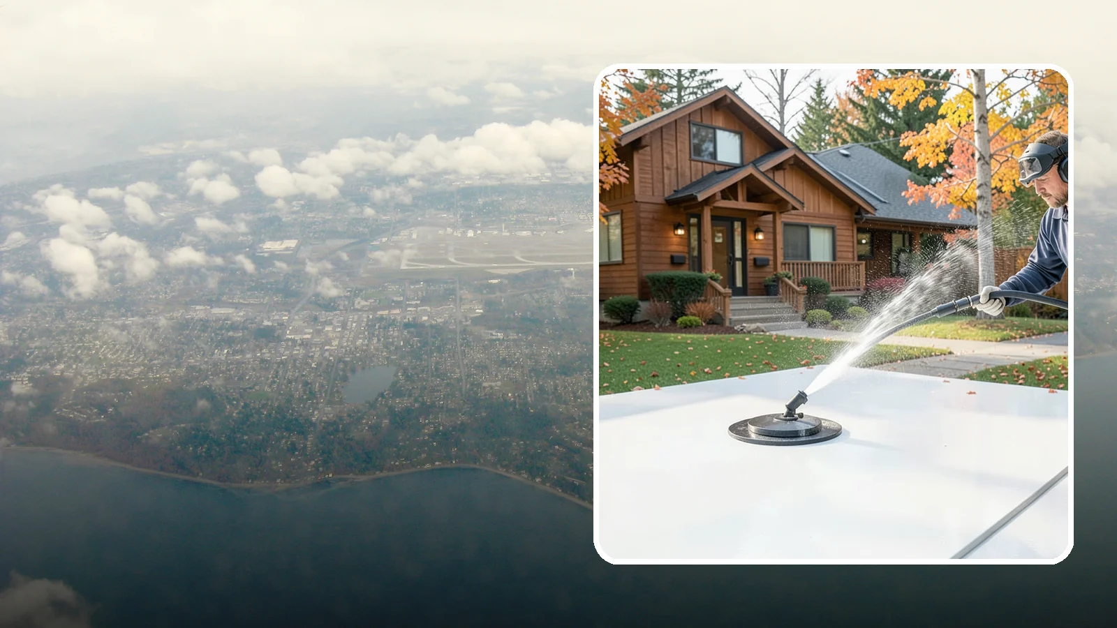 Surface Cleaning in Burien, King County, WA - Surface cleaning uses a rotating flat-surface tool to wash large horizontal areas evenly and without the streaking a wand leaves.