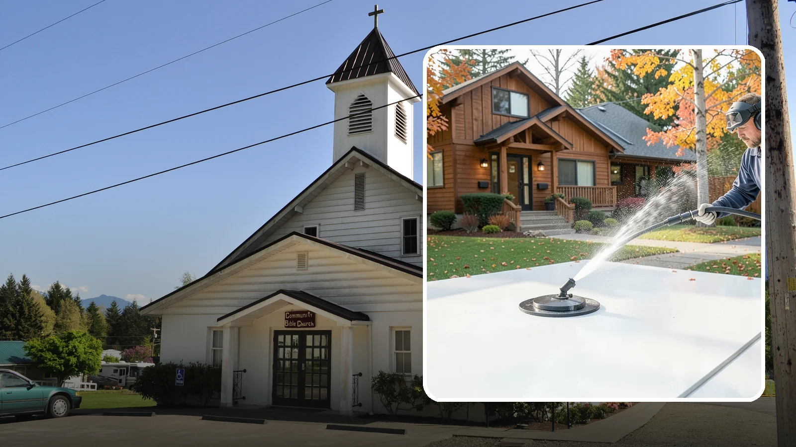 Surface Cleaning in Concrete, Skagit County, WA - Surface cleaning uses a rotating flat-surface tool to wash large horizontal areas evenly and without the streaking a wand leaves.