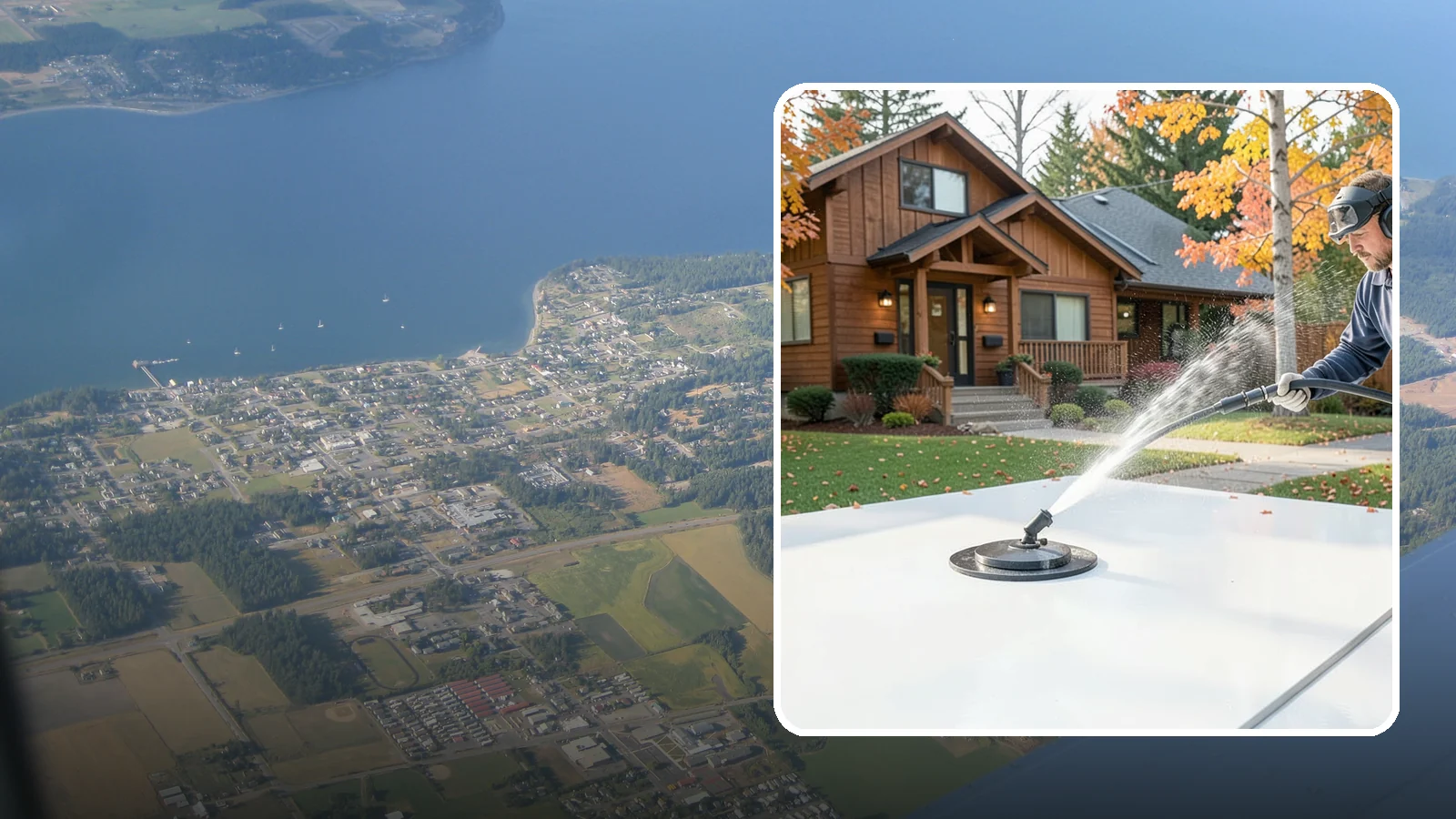 Surface Cleaning in Coupeville, Island County, WA - Surface cleaning uses a rotating flat-surface tool to wash large horizontal areas evenly and without the streaking a wand leaves.