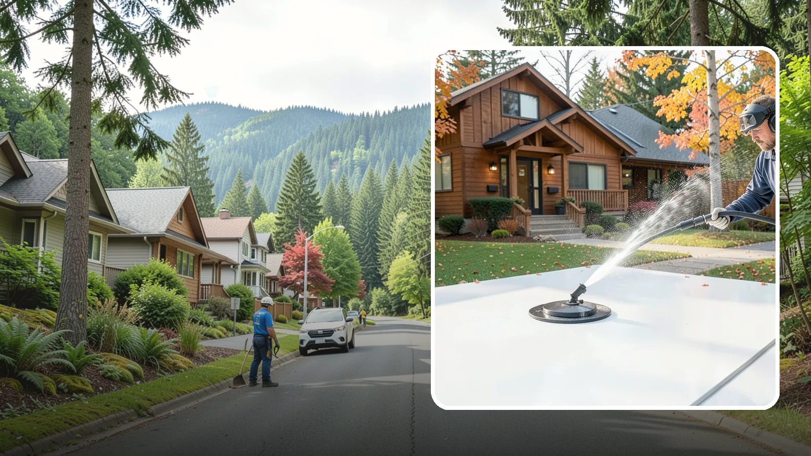 Surface Cleaning in Darrington, Snohomish County, WA - Surface cleaning uses a rotating flat-surface tool to wash large horizontal areas evenly and without the streaking a wand leaves.