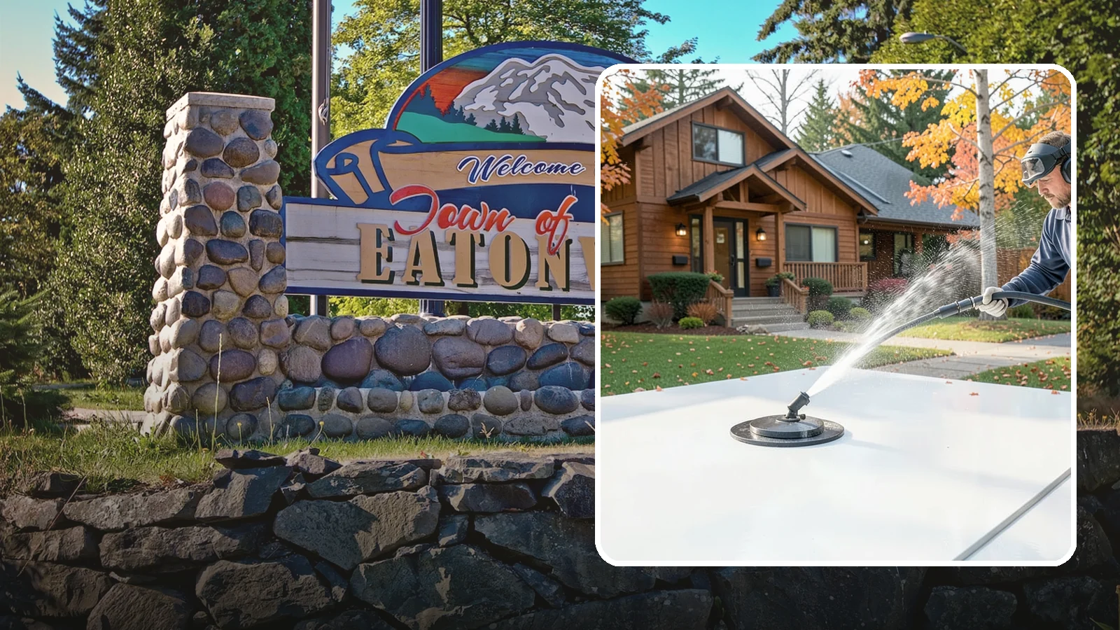 Surface Cleaning in Eatonville, Pierce County, WA - Surface cleaning uses a rotating flat-surface tool to wash large horizontal areas evenly and without the streaking a wand leaves.