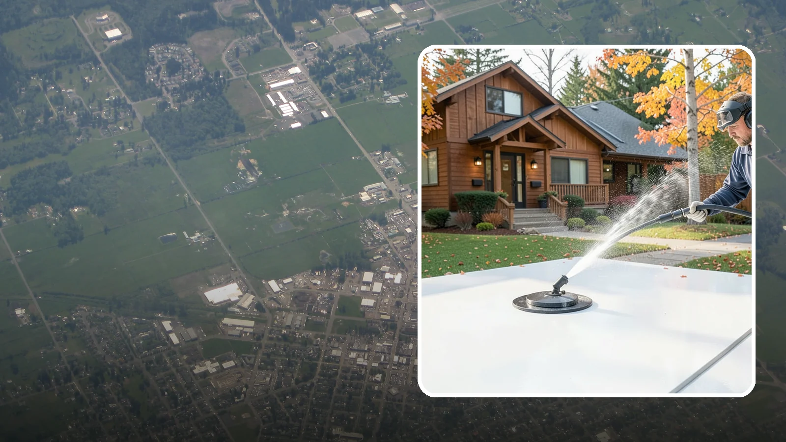 Surface Cleaning in Enumclaw, King County, WA - Surface cleaning uses a rotating flat-surface tool to wash large horizontal areas evenly and without the streaking a wand leaves.
