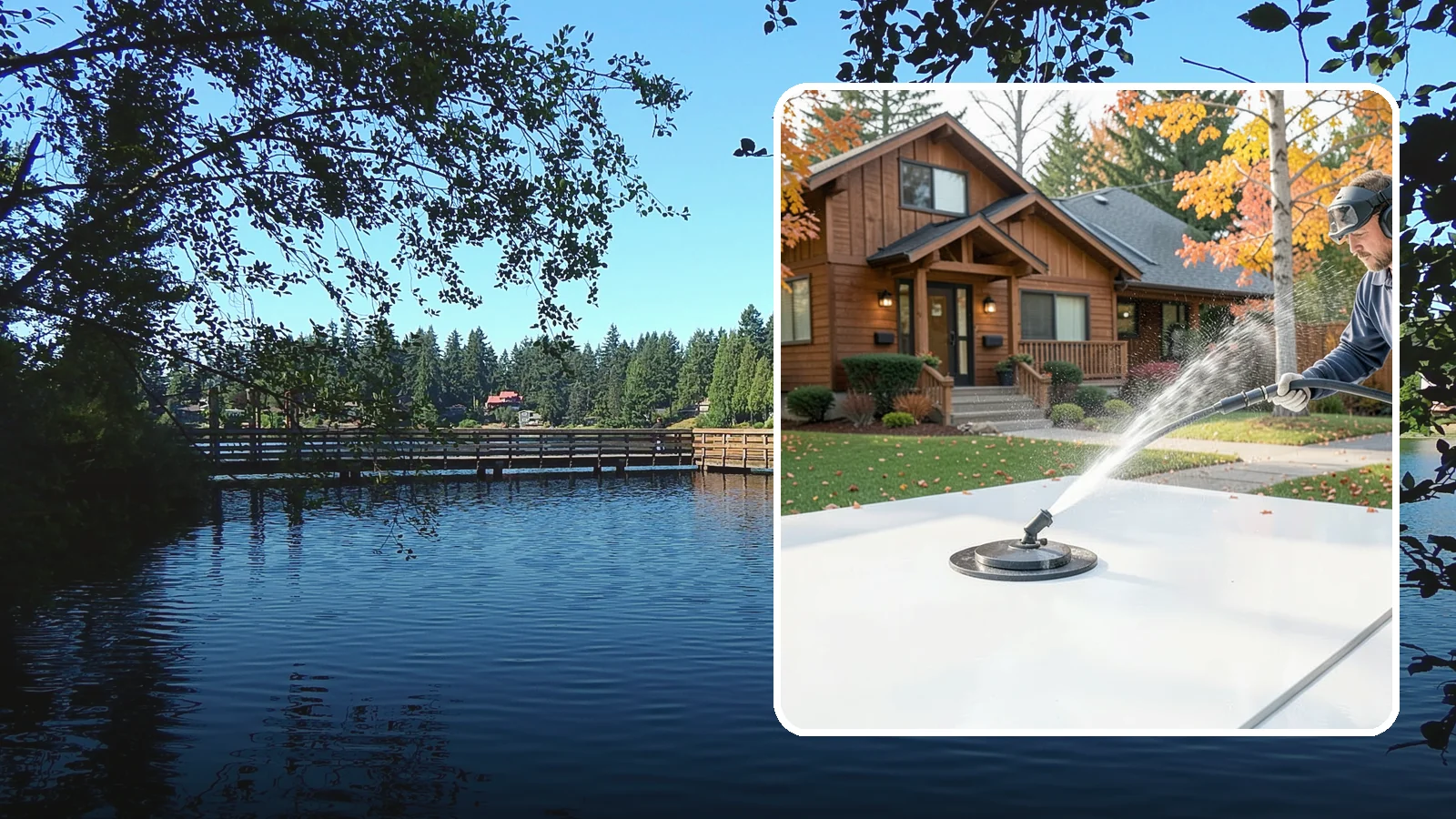 Surface Cleaning in Federal Way, King County, WA - Surface cleaning uses a rotating flat-surface tool to wash large horizontal areas evenly and without the streaking a wand leaves.