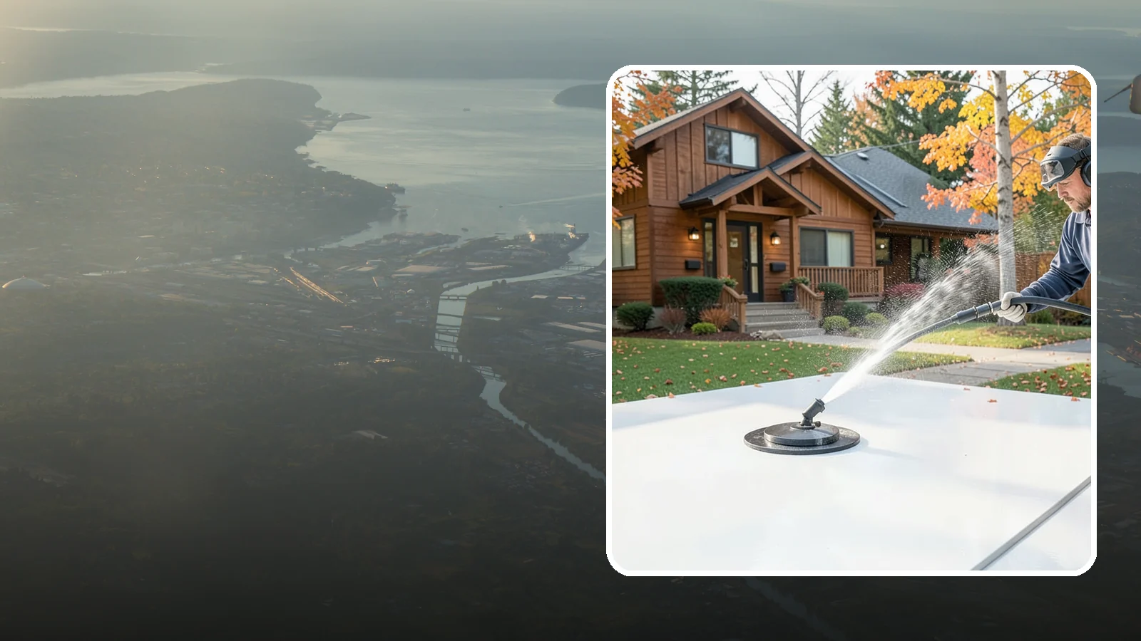 Surface Cleaning in Fife, Pierce County, WA - Surface cleaning uses a rotating flat-surface tool to wash large horizontal areas evenly and without the streaking a wand leaves.