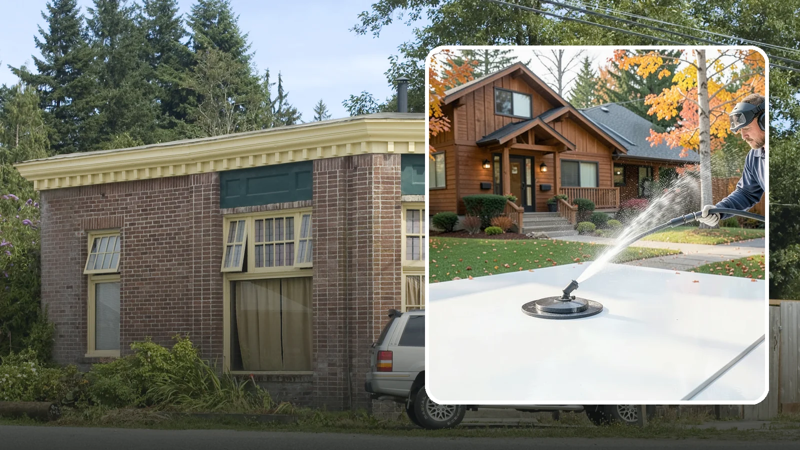 Surface Cleaning in Hamilton, Skagit County, WA - Surface cleaning uses a rotating flat-surface tool to wash large horizontal areas evenly and without the streaking a wand leaves.