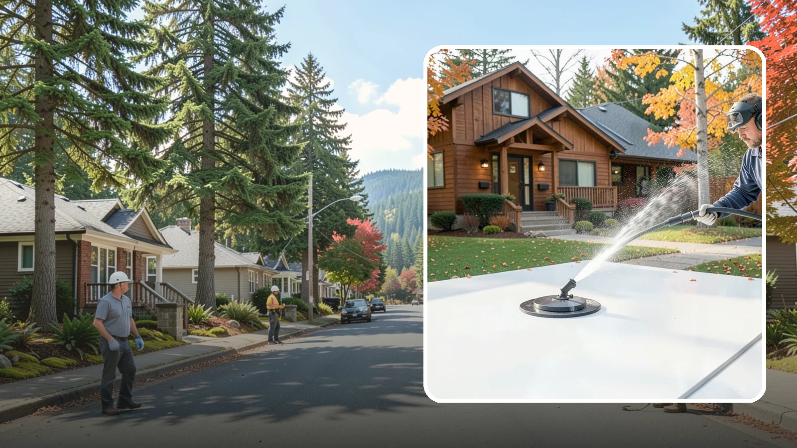Surface Cleaning in Hunts Point, King County, WA - Surface cleaning uses a rotating flat-surface tool to wash large horizontal areas evenly and without the streaking a wand leaves.
